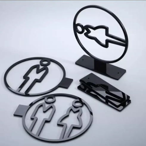 Toilet uithangbordjes | Daar is de WC tekens | Zwart | Minimalistisch