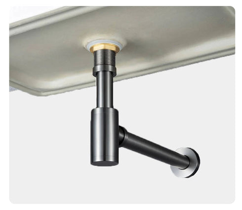 Gun metal | Luxe Sifon met matchende pop-up afvoerplug | Gun metal Grijs