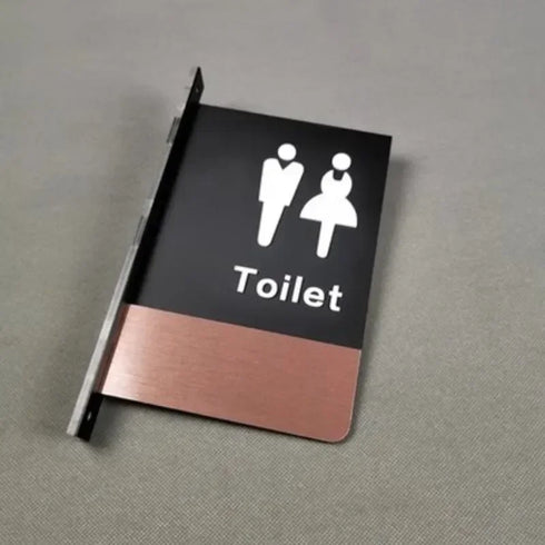 Toilet uithangbordjes | Daar is de WC tekens | Zwart met Goud - Brons - Koper | Minimalistisch