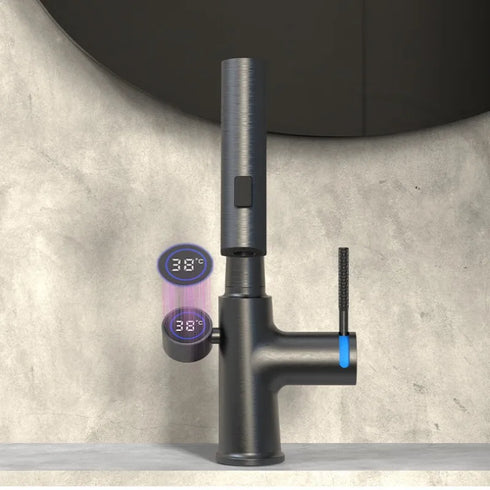 Kapperskraan | Salonkraan | Wastafelkraan met temperatuur display | Uittrekbare slang | In hoogte verstelbaar | Lianne