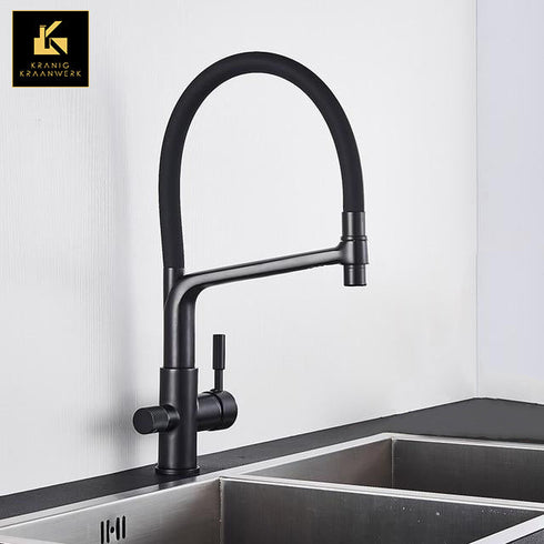 Keukenkraan met een extra ingang | 3 weg kraan | voor gefilterd water en/of close-in boiler | 3 weg kraan | Flexibele slang | The overheaded