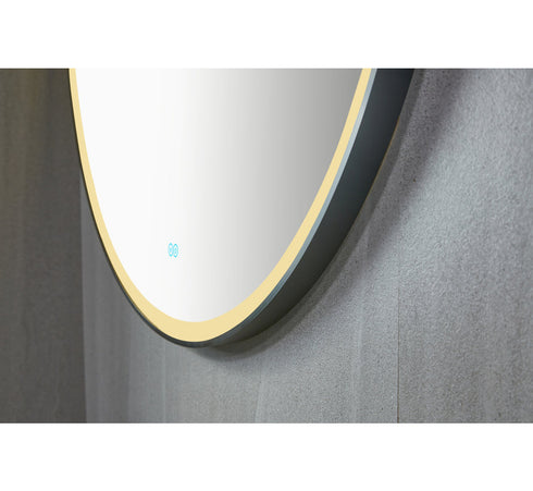 Spiegel rond 120 cm met zwart frame, led verlichting en anti-condens