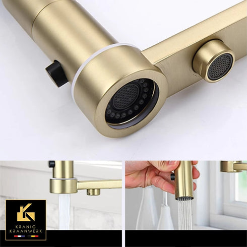 High-end Design Keukenkraan met 3 aansluitingen | Gefilterd water of close in boiler | 3 weg kraan flexibele slang | Van Walterings