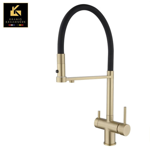 High-end Design Keukenkraan met 3 aansluitingen | Gefilterd water of close in boiler | 3 weg kraan flexibele slang | Van Walterings