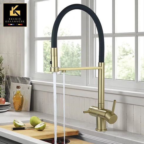 High-end Design Keukenkraan met 3 aansluitingen | Gefilterd water of close in boiler | 3 weg kraan flexibele slang | Van Walterings
