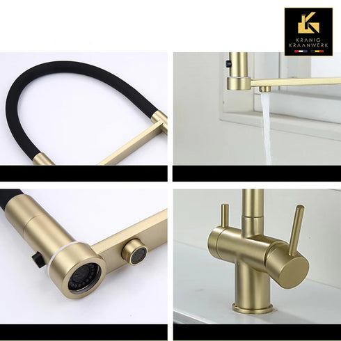 High-end Design Keukenkraan met 3 aansluitingen | Gefilterd water of close in boiler | 3 weg kraan flexibele slang | Van Walterings