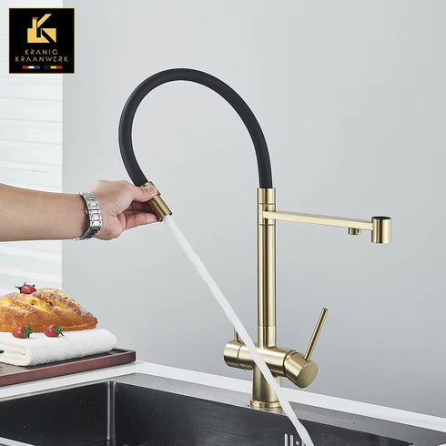 High-end keukenkraan met 3 aansluitingen | 3 weg kraan | Gefilterd water of regenwater hergebruik | La Momenta