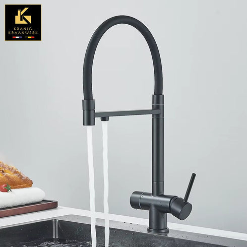High-end keukenkraan met 3 aansluitingen | 3 weg kraan | Gefilterd water of regenwater hergebruik | La Momenta