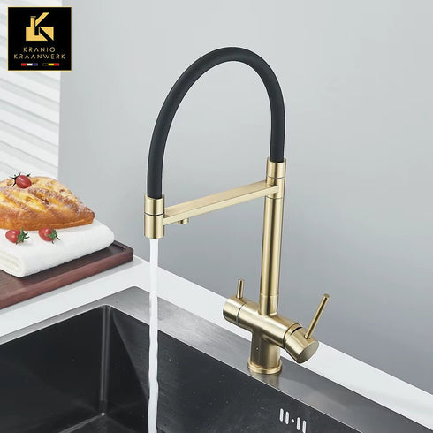 High-end keukenkraan met 3 aansluitingen | 3 weg kraan | Gefilterd water of regenwater hergebruik | La Momenta