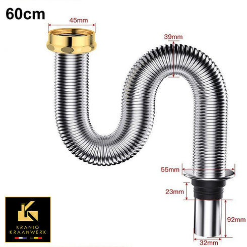 Installatiebenodigdheden | Design | Leidingwerk | Flexibele afvoerbuis met aansluitpunten | Metaalkleur RVS