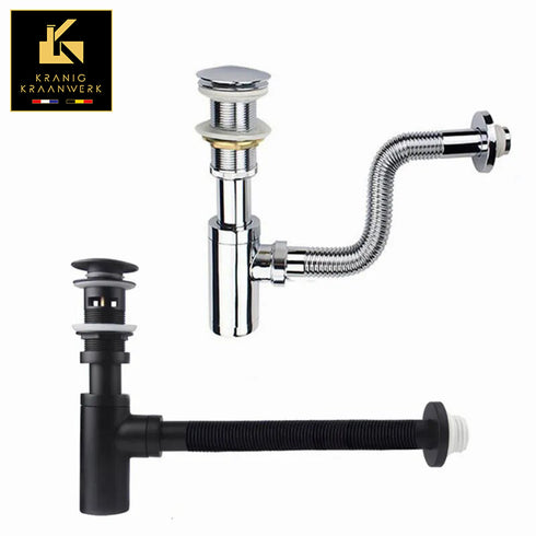 LUXE Set Flexibele Afvoerslang met Sifonset | Installatiebenodigdheden | Sifon | Chroom en Zwart