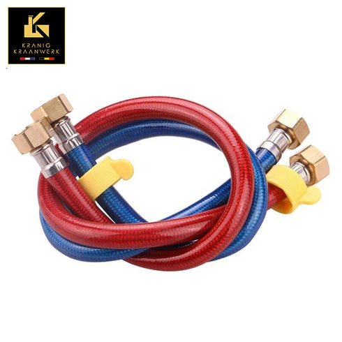 Tot wel 2 meter! | Koppelleidingen water aanvoerleidingen | Flexibel met kunststof | Rood Blauw | G1/2 | set van 2