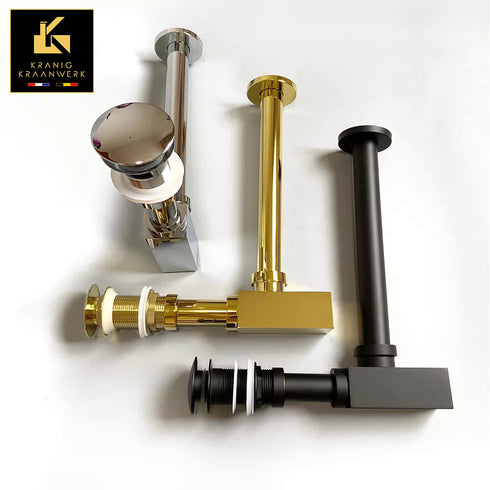 Installatiebenodigdheden | Hoekig Design Luxe Sifon met matchende afvoerplug