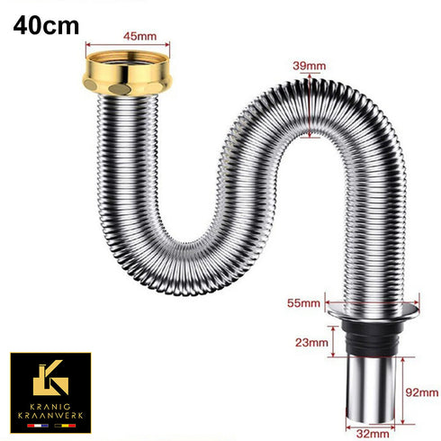 Installatiebenodigdheden | Design | Leidingwerk | Flexibele afvoerbuis met aansluitpunten | Metaalkleur RVS