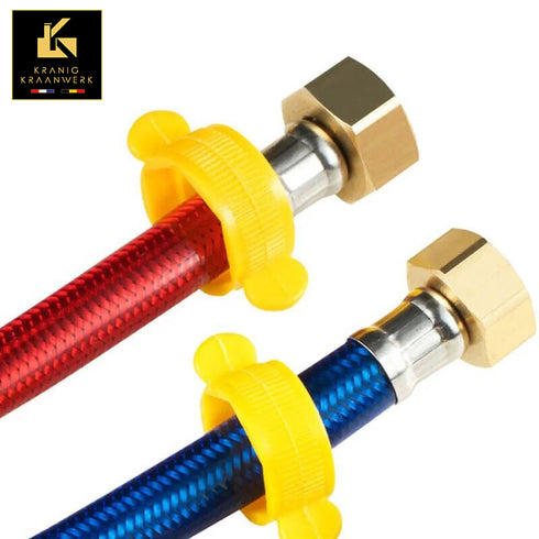 Tot wel 2 meter! | Koppelleidingen water aanvoerleidingen | Flexibel met kunststof | Rood Blauw | G1/2 | set van 2