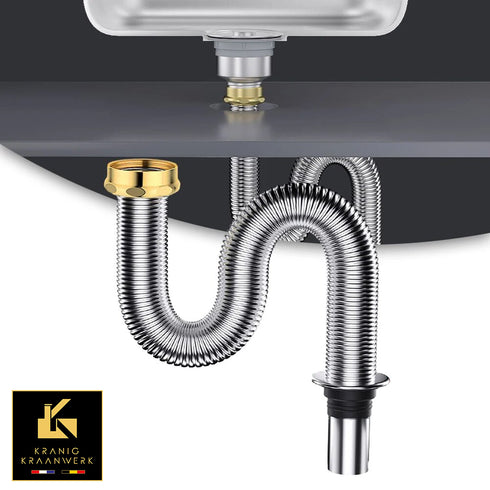 Installatiebenodigdheden | Design | Leidingwerk | Flexibele afvoerbuis met aansluitpunten | Metaalkleur RVS