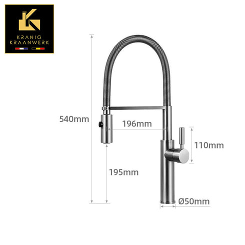 High-end | Design Keukenkraan | Keuken mengkraan met flexibele slang en sproeikop | Lorenzo Minimalisme