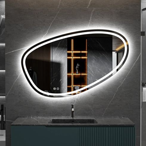 Spiegel asymmetrisch inbouw led verlichting en anti-condens 120cm breed en 75cm hoog