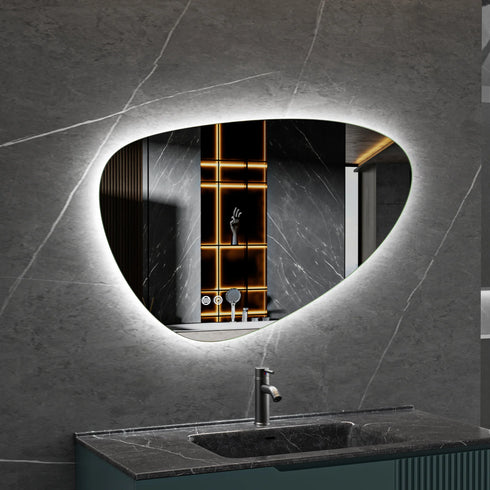 Spiegel asymmetrisch organische led verlichting en anti-condens 120 cm breed en 75 cm hoog