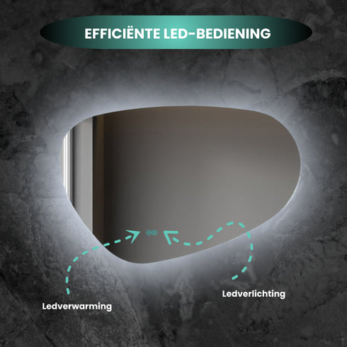Spiegel asymmetrisch organische led verlichting en anti-condens 90 cm breed en 60 cm hoog