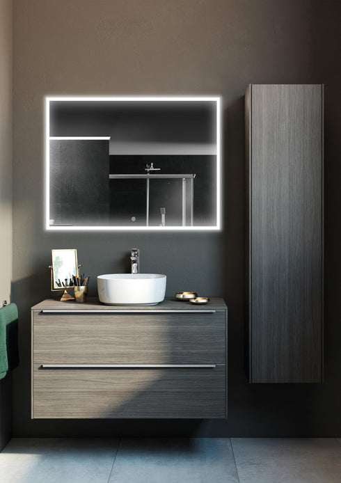 Spiegel Rechthoekig met zwart frame, led, anti-condens 60 x 100 cm