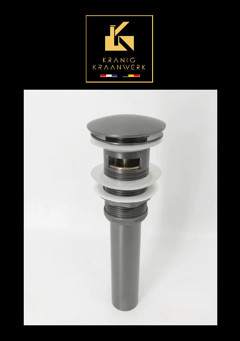 Pop- up | Afvoerplug Gunmetal | MET en Zonder overflow | Installatiebenodigdheden