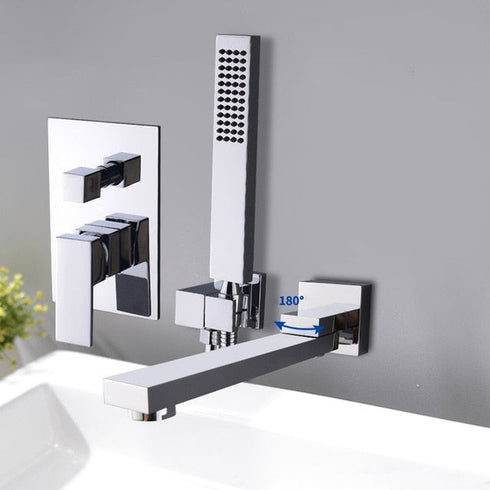 Ligbadkraan met handdouche | Wand montage | Rotary linings | Chroom