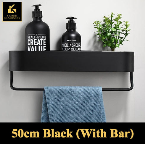 Inrichting I Design Badkamerplank met randen en handdoekrek I Aristo plus | Zwart