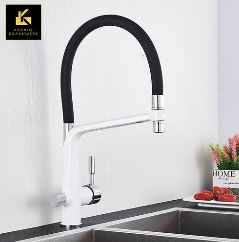 Keukenkraan met een extra ingang | 3 weg kraan | voor gefilterd water en/of close-in boiler | 3 weg kraan | Flexibele slang | The overheaded