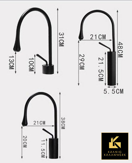 Keuken | Badkamer | Design Mengkraan | De druppel | Mat Zwart | 3 verschillende designs
