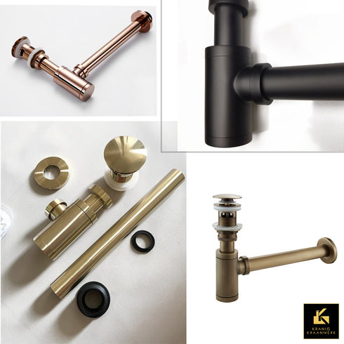 Installatiebenodigdheden | Luxe Sifon met matchende pop-up afvoerplug | Antiek goud