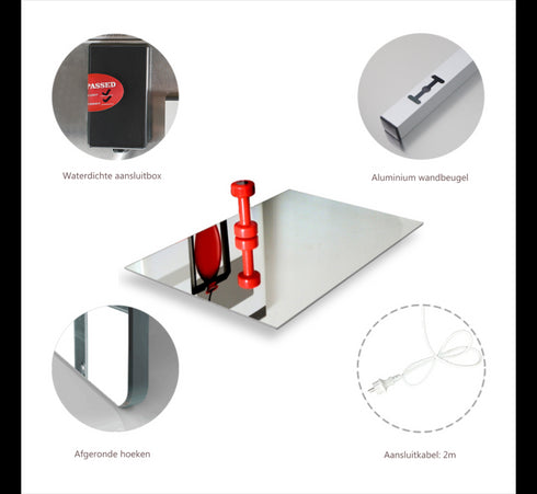 Spiegel Rechthoekig infraroodverwarming met led verlichting 60 x 100 cm 580Watt