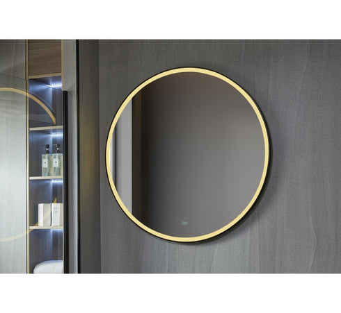 Spiegel rond 100 cm met zwart frame, led verlichting en anti condens