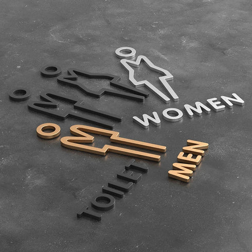 Toilet aanduidingsbordjes | Daar is de WC tekens | Goud - Zilver - Zwart | Minimalistisch