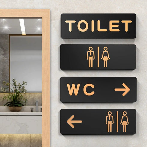 Toilet aanduidingsbordjes | Goud op zwart | Minimalistisch