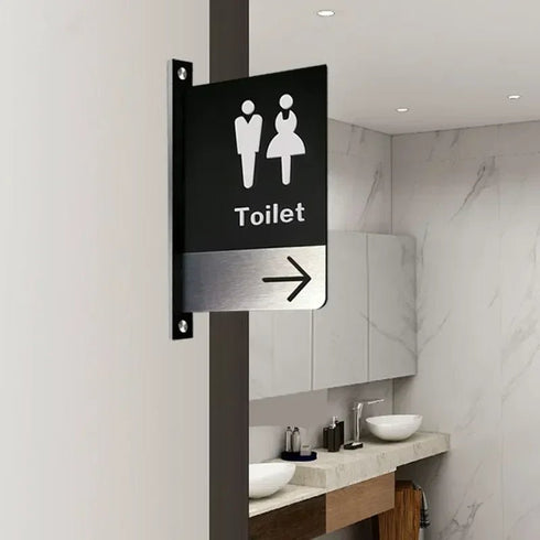 Toilet uithangbordjes | Daar is de WC tekens | Zwart met Goud - Brons - Koper | Minimalistisch