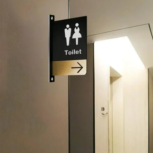 Toilet uithangbordjes | Daar is de WC tekens | Zwart met Goud - Brons - Koper | Minimalistisch