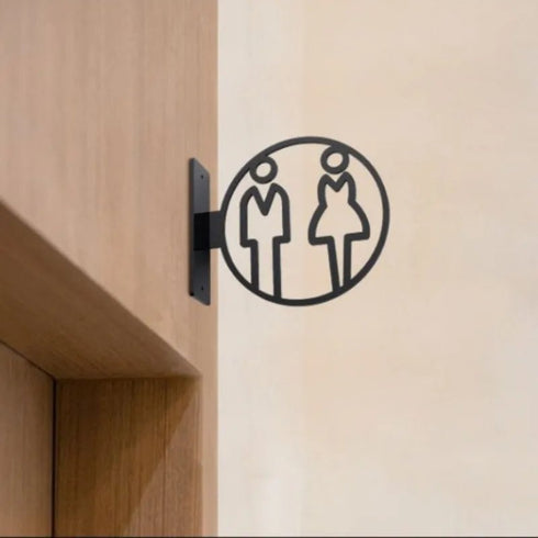 Toilet uithangbordjes | Daar is de WC tekens | Zwart | Minimalistisch