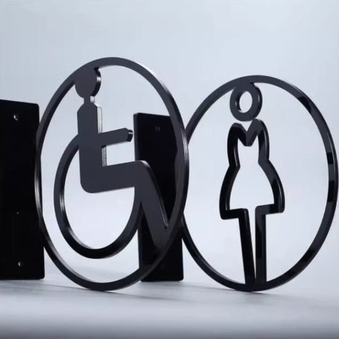 Toilet uithangbordjes | Daar is de WC tekens | Zwart | Minimalistisch