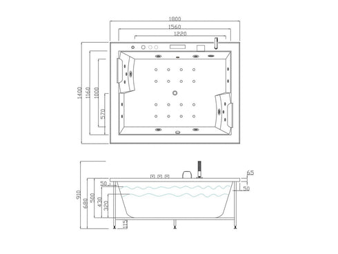 Whirlpool XXL | 2 Personen BABILON Wit 1480x 142 cm | JETLINE