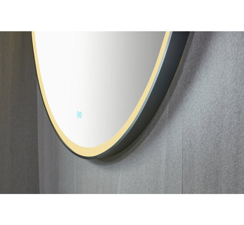 Spiegel Rond 80 cm met zwart frame, led verlichting en anti-condens