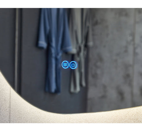 Spiegel asymmetrisch organische led verlichting en anti-condens 90 cm breed en 60 cm hoog