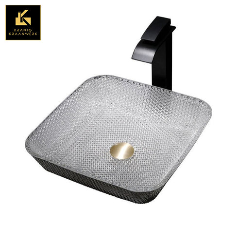 Badkamer | Wasbakken | Fonteinschaal | Wasschaal vrijstaand | Gehard Glas | Hoekig Kristal