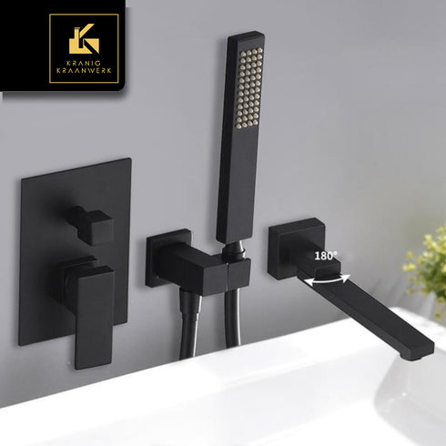 Ligbadkraan met handdouche | Wand montage | Rotary linings | Mat zwart