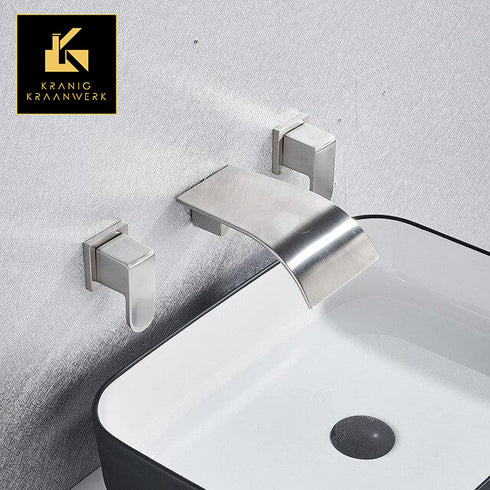 Bad en wastafel mengkraan | Hendels | Gebogen Spa | Geborsteld staal RVS