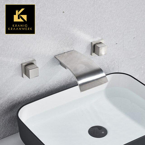 Design | Bad en wastafel mengkraan | Knoppen | Gebogen Spa | Geborsteld staal RVS