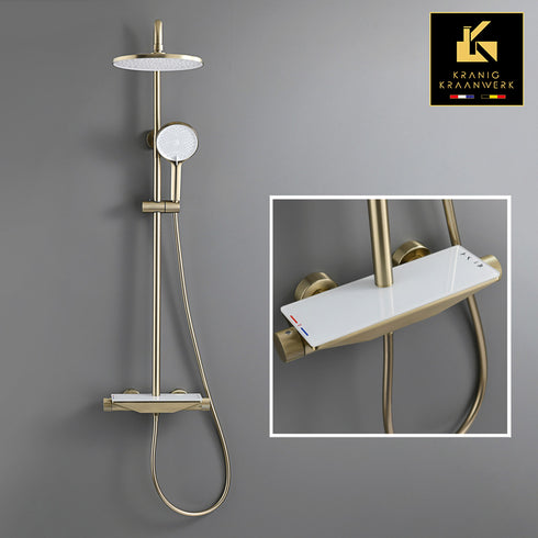 Exclusieve Douchekraan | opbouw doucheset | Baanbrekend ontwerp | Elvira | Gunmetal Grijs | Wit | Goud | Chroom