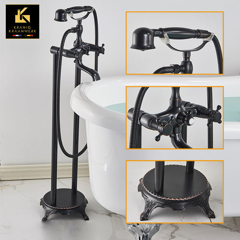 Landelijk Industrieel | Staande badkraan | Karina | Zwart met bruine randjes