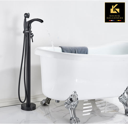 Staande badkraan | Sierlijke badkamer | Herjan | Zwart | Chroom | Geborsteld staal RVS