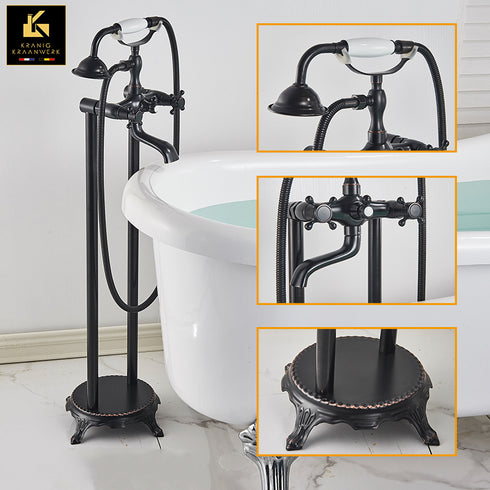 Landelijk Industrieel | Staande badkraan | Karina | Zwart met bruine randjes